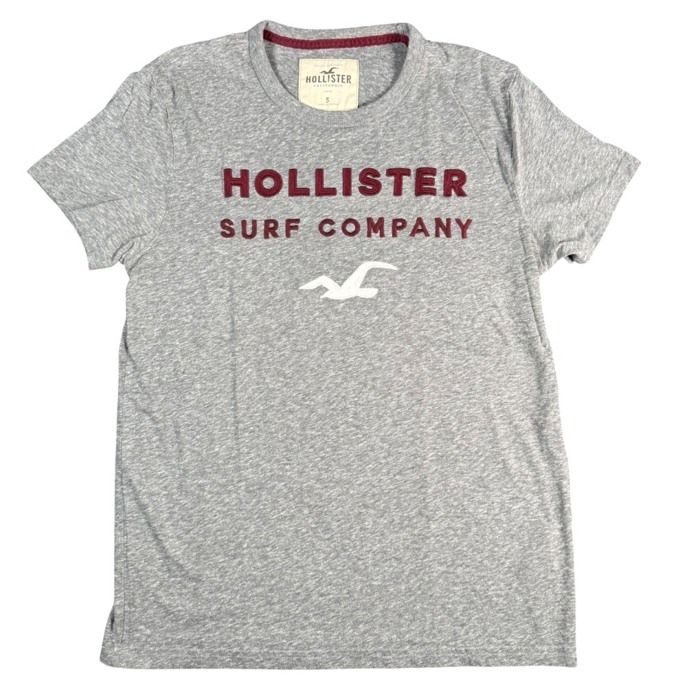 Hollister T-Shirt Men Small Grey Embroidered Puff Spellout Surf Logo Vintage Y2K